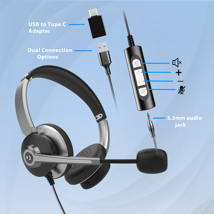 MHP-782 Headphone with Mic 3.5mm Jack and USB connector for Computer