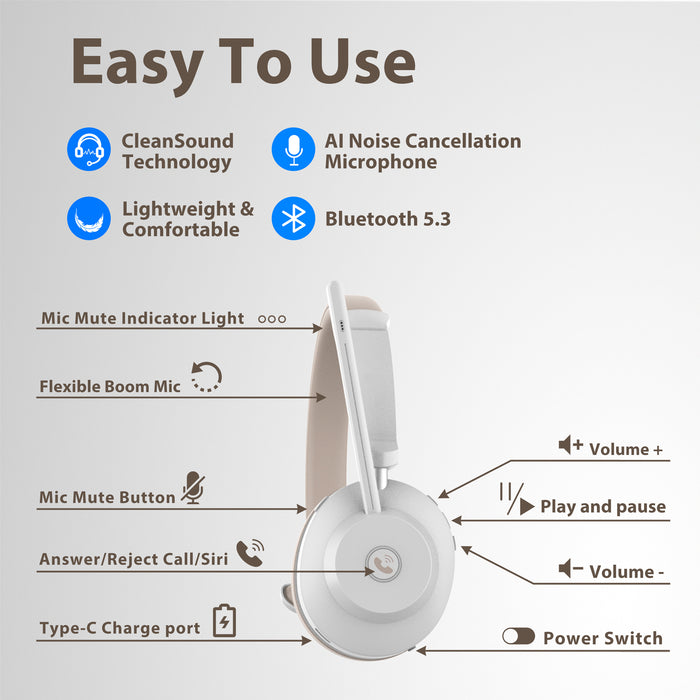 BT-881 Call Center With ENC Microphone Bluetooth Headset